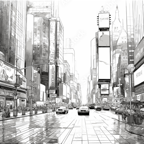 Times Square. Times Square hand-drawn comic illustration. Vector doodle style cartoon illustration © B-design