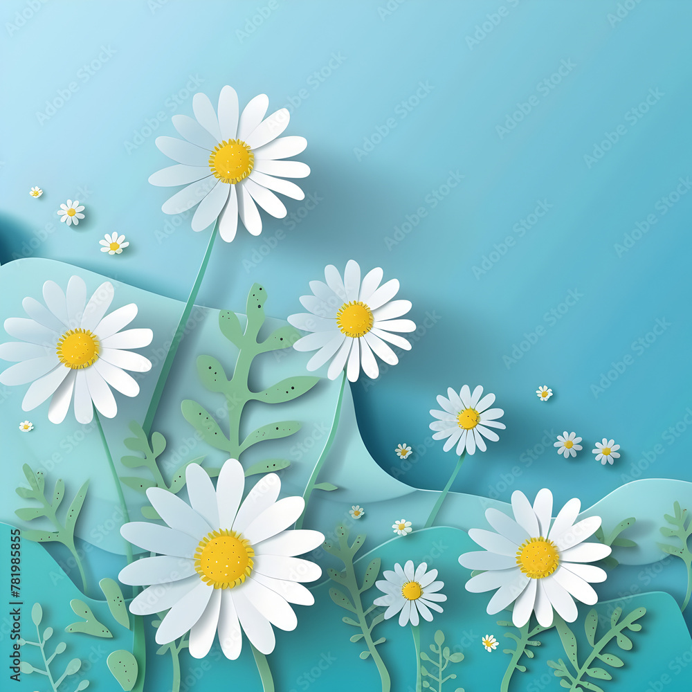 Нappy Mother's Day background with beautiful chamomile flowers. Paper cut style.
