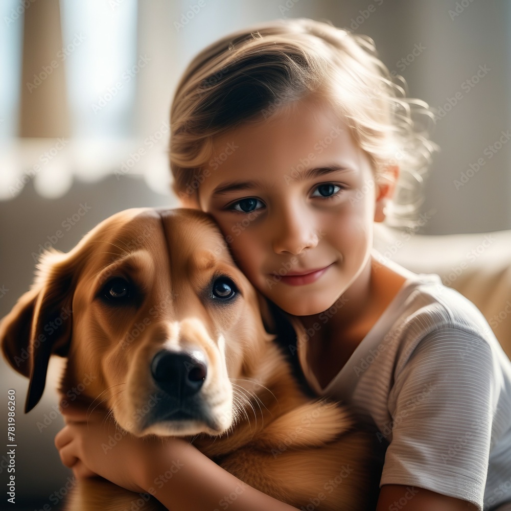 child with little dogs playing at home. girl with puppies. chid with puppy. kissing, hugging, playing in room child with little dogs playing at home. girl with puppies. chid with puppy. kissing, hugging, playing in room