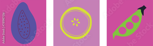 Fruits and vegetables abstract vector. Simple illustration vegetables, berries and fruits for social media, advertising, logo or menu.