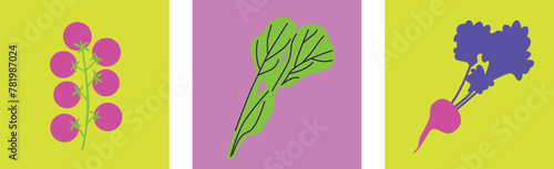 Fruits and vegetables abstract vector. Simple illustration vegetables, berries and fruits for social media, advertising, logo or menu.