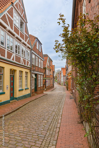 Cobblestone street at the old town of Stade  Germany