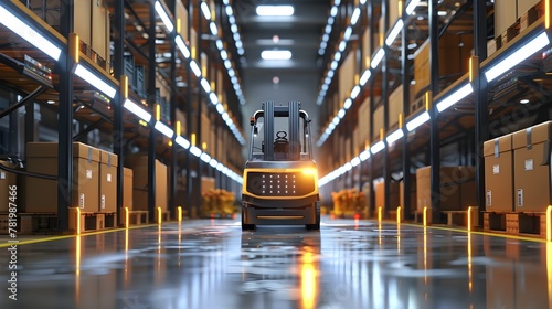 Automated Forklift Handling Efficient Storage and Logistics in Modern Warehouse Facility photo