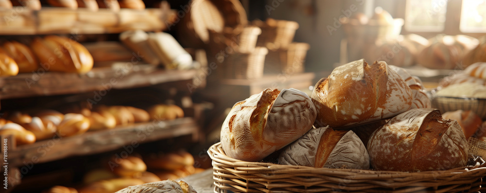 Fresh bread in a bakery shop ready to be sold, fresh organic food, traditional product, generated ai Fresh bread in a bakery shop ready to be sold, fresh organic food, traditional product, generated ai
