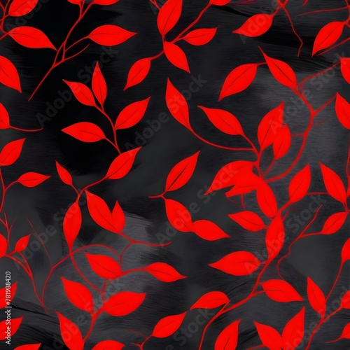 Seamless Red Leafes Gray Background