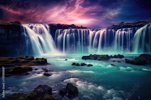 waterfall by blue lagoon magical nature landscape © krissikunterbunt