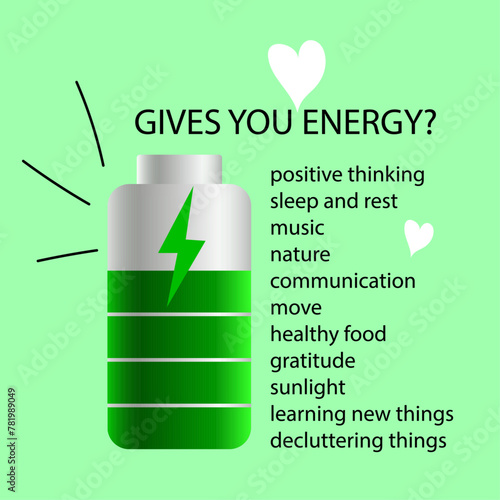 Do list, suggestion, advice or rules that make life success, things to do, solutions. Happy life concept, battery sign. Vector illustration EPS 10