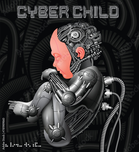 vector image of a cybernetic embryo in cyberpunk style