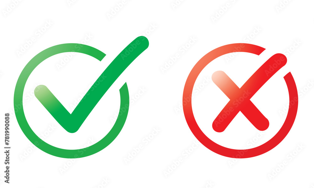 Symboles de questionnaire et de sondage : correct et incorrect, cochés validé et refusé, coche cases vrai et faux - VALIDE ROND DYNAMIQUE V2 - Illustrations vectorielles