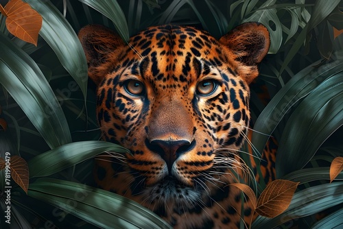 Leopard Gaze Amidst Verdant Foliage. Concept Wildlife Photography  Nature  Animal Portraits  Jungle Safari  Greenery
