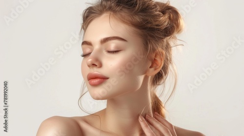 Wallpaper Mural Close-up portrait of a serene young woman with glowing skin and natural makeup. Beauty treatment concept Torontodigital.ca