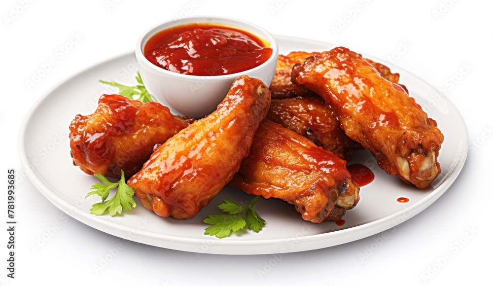 Air fryer chicken wings glazed with hot chilli sauce isolated on transparent and white background.PNG image. Air fryer chicken wings glazed with hot chilli sauce isolated on transparent and white background.PNG image.