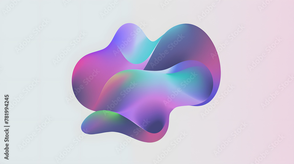 Abstract vector shapes in glowing holographic gradient purple, blue, pink and green background