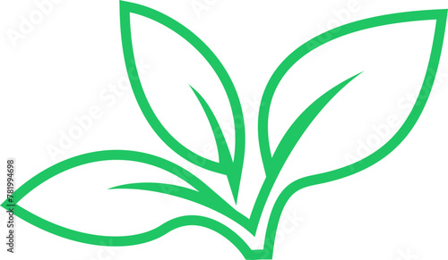 Linear green leaves icon as a nature saving and ecology protection