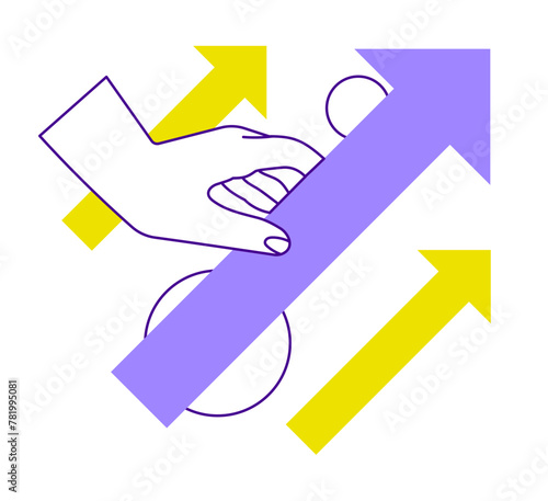 Hand and arrow. Business success and startup development. Indicate direction.