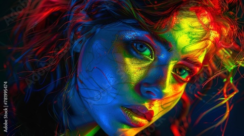 Beautiful Woman With Neon Hair And Glowing  Background Images   Hd Wallpapers