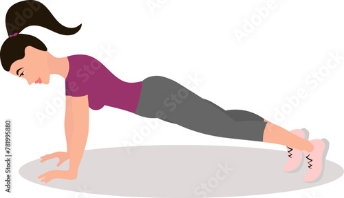 Plank. Sports at home. Fitness. High quality vector illustration.