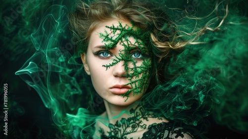 Portrait Of A Woman With Green Smoke  Background Images   Hd Wallpapers