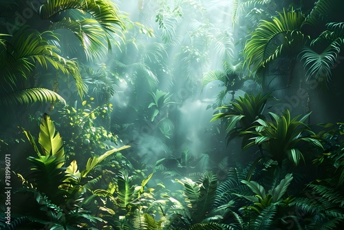 Mystical Green Haven: A Lush Tropical Paradise. Concept Tropical Vibe, Greenery Galore, Jungle Escape, Leafy Oasis
