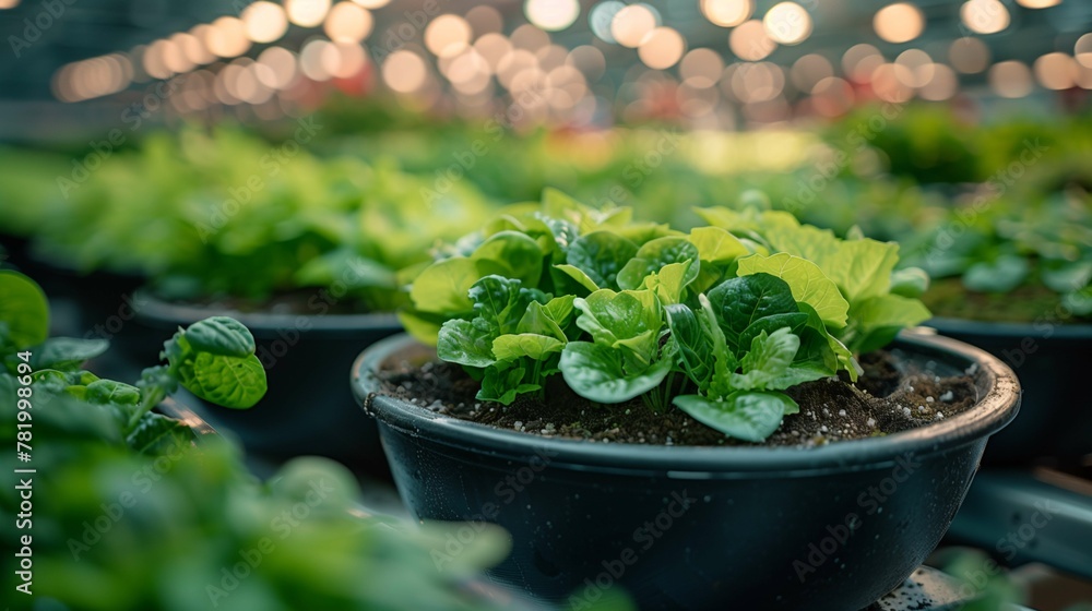 Fresh Lettuce Growing in Pot at Urban Farm