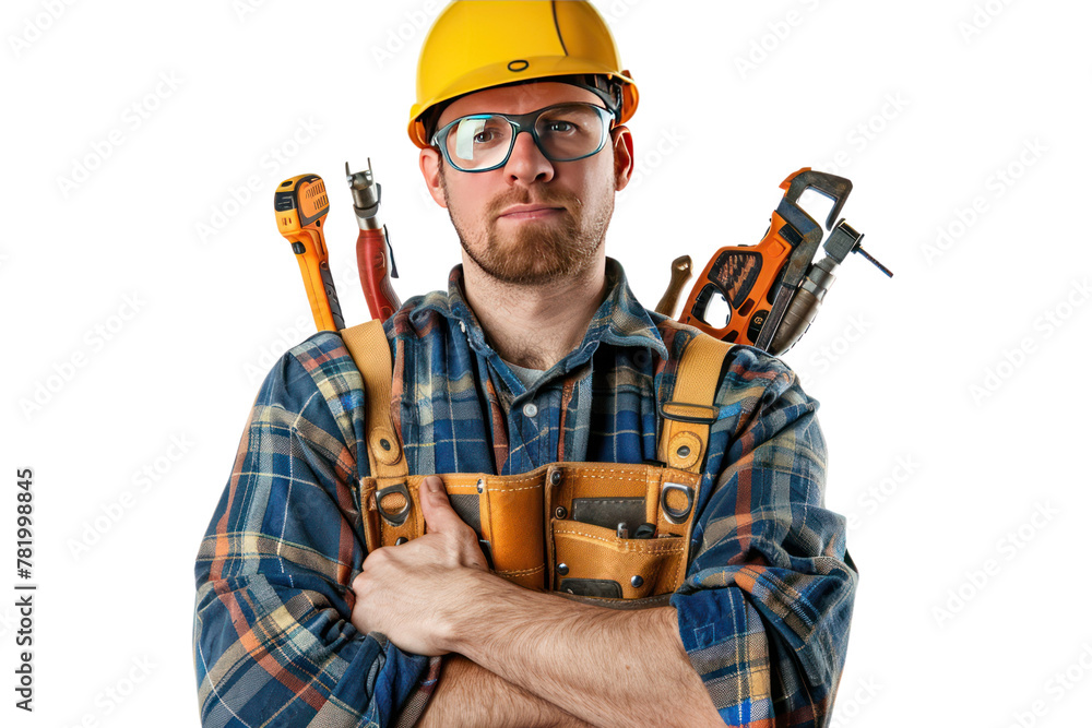 Technician wears work clothes, uniform
isolated on white background.