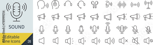 線の編集ができるベクターのサウンドの線画アイコンセット（アウトライン化していない）