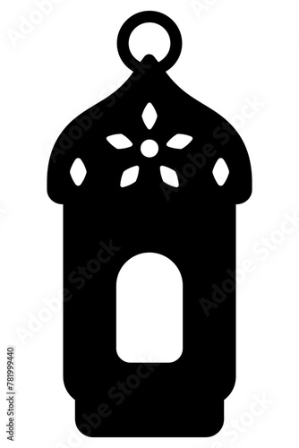 Flashlight. Fanu. Silhouette. Vector illustration. Symbol of Ramadan. Outline on isolated background. A dark, oddly shaped lamp with a window. The lantern cover is decorated with a rhombus flower photo