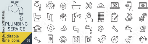 線の編集ができるベクターの水回りの線画アイコンセット（アウトライン化していない）