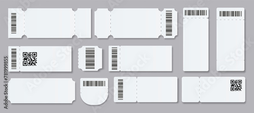 Ticket Empty template. Concert movie theater boarding blank white tickets lottery coupons . Vector