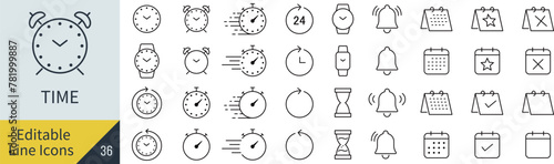 線の編集ができるベクターの時間の線画アイコンセット（アウトライン化していない）