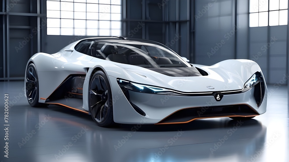 futuristic electric sport fast car chassis, high-performance battery packs, or future electric vehicle (EV) factory production and prototype designs displayed as a large banner with copy space