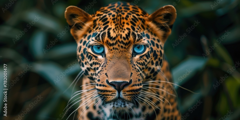 High-Definition Close-Up of Amur Leopard with Piercing Blue Eyes