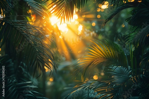 Illuminated Foliage: Sunlit Jungle Vibes with Copy Space. Concept Nature Photography, Sunlit Forest, Tropical Ideals, Copy Space, Illuminated Foliage