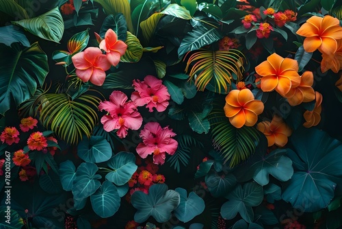 Lush Tropical Escape: Giant Blooms amidst Verdant Foliage. Concept Tropical Paradise, Giant Blooms, Verdant Foliage, Lush Escape