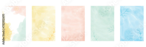 Watercolor abstract backgrounds, vector. Set of creative minimalist hand painted illustrations for wall decoration. Pastel colors.