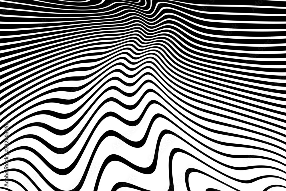Wavy Lines Op Art Pattern with 3D Illusion Effect. Abstract Black and White Texture. Wavy Lines Op Art Pattern with 3D Illusion Effect. Abstract Black and White Texture.