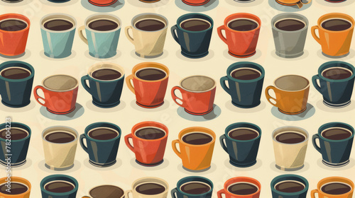 Varies of colorful retro style coffee mug cups, seamless pattern background wallpaper, gift packing paper