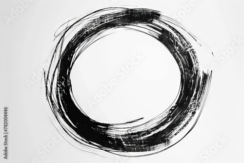 Minimalist black ink circle drawn with a single continuous line, zen abstract art sketch