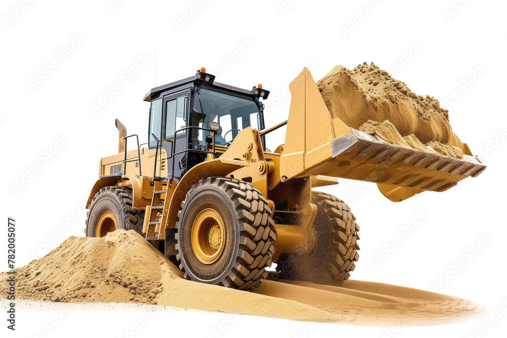 Fototapeta premium Tractor, scooping sand, scooping soil isolated on white background