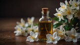 jasmine flower background with aroma therapy massage essential oil bottle from Generative AI
