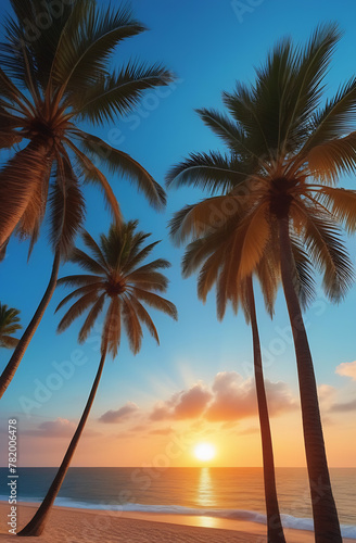 Silhouette of palm trees Beautiful sunset on the tropical sea beach background for travel in holiday relax time 