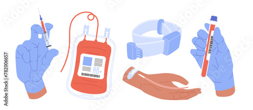 Blood transfusion set on white background. Medicine collection. 