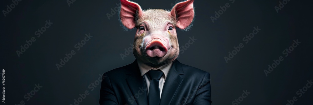 Pig in a Business Suit, Animal Businessman, Funny Boss, Pig Headed Man in a Formal Business Suit Pig in a Business Suit, Animal Businessman, Funny Boss, Pig Headed Man in a Formal Business Suit