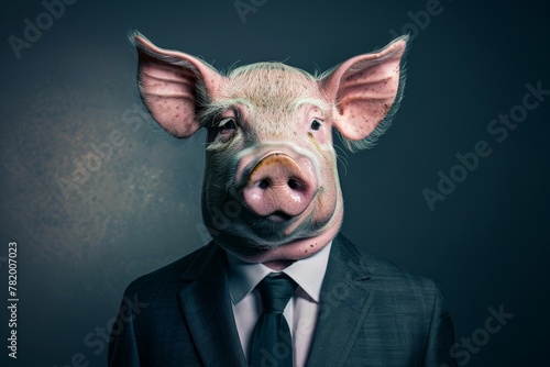Pig in a Business Suit, Animal Businessman, Funny Boss, Pig Headed Man in a Formal Business Suit