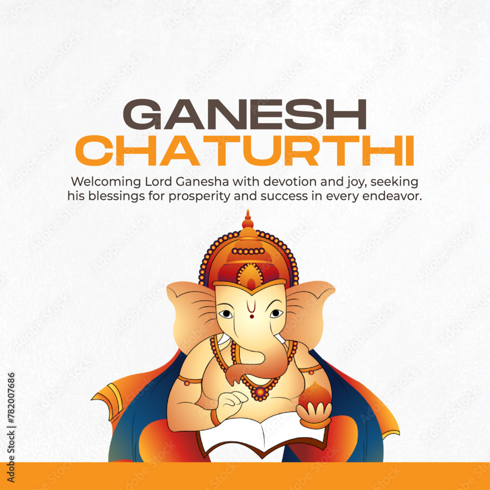 Fototapeta premium Illustration of Lord Ganesha, celebrating Ganesh Chaturthi, a Hindu festival marking the birth of Lord Ganesha, the remover of obstacles
