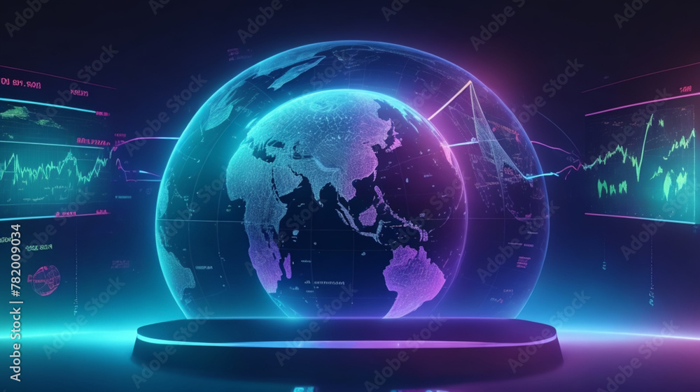 Obraz premium Hitech hologram of glowing vector chart investm, Generative ai