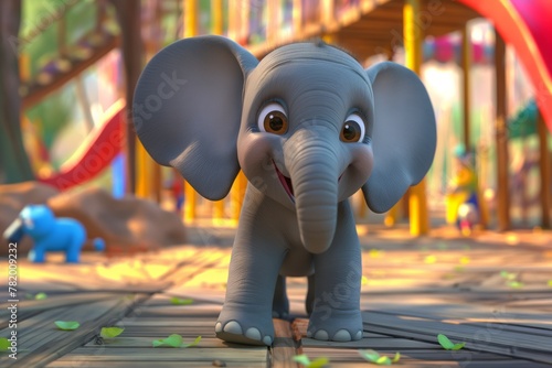 Cute laughing elephant, in animated 3d cartoon style, with big eyes, smiling, with a happy expression on his face photo