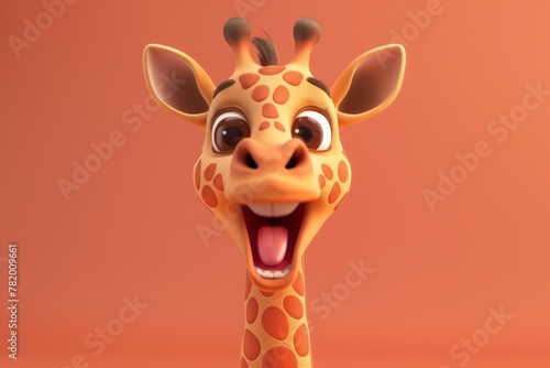 Cute laughing giraffe, in animated 3d cartoon style, with big eyes, smiling, with a happy expression on his face photo