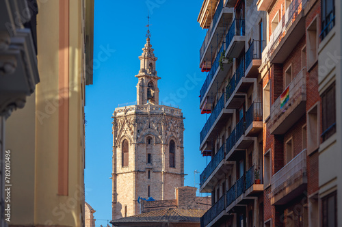 View of the Gothic-style bell tower of the Valencia Cathedral known as Miguelete or Micalet photo