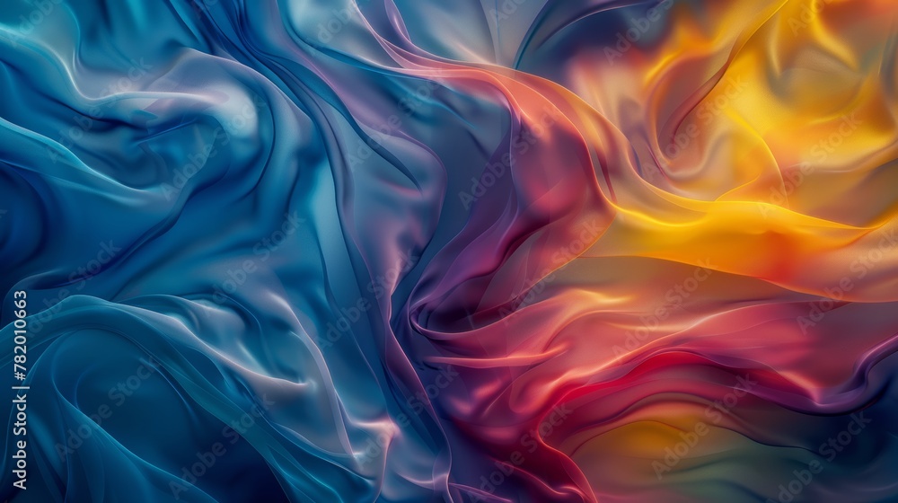 This image captures the ethereal beauty of smooth, flowing colors blending together like silk, with waves of blue, yellow, and red creating a visually soothing texture. This image captures the ethereal beauty of smooth, flowing colors blending together like silk, with waves of blue, yellow, and red creating a visually soothing texture.